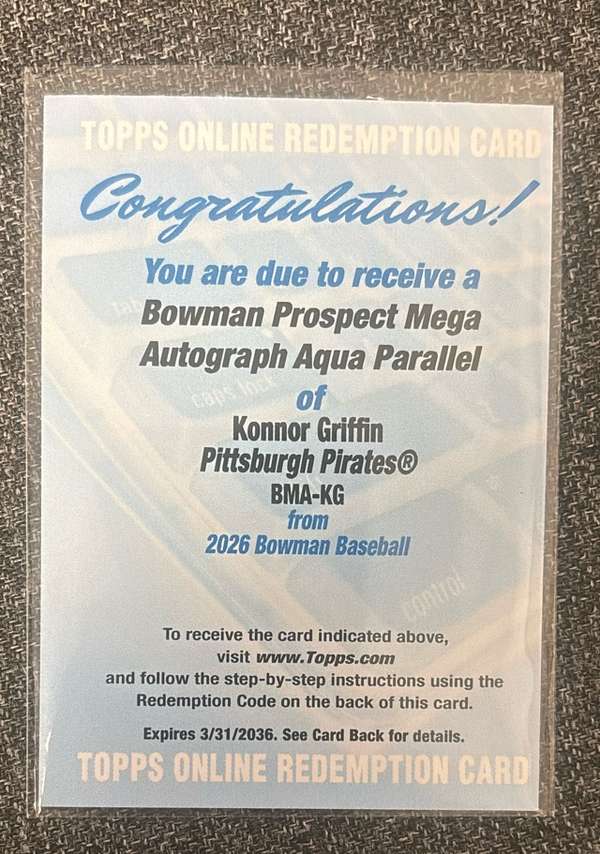 2026 Redemption Card Konnor Griffin BMA-KG
